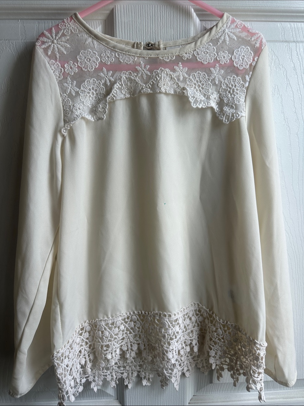 Target Cream Lace Yoke & Hem Long Sleeve Blouse